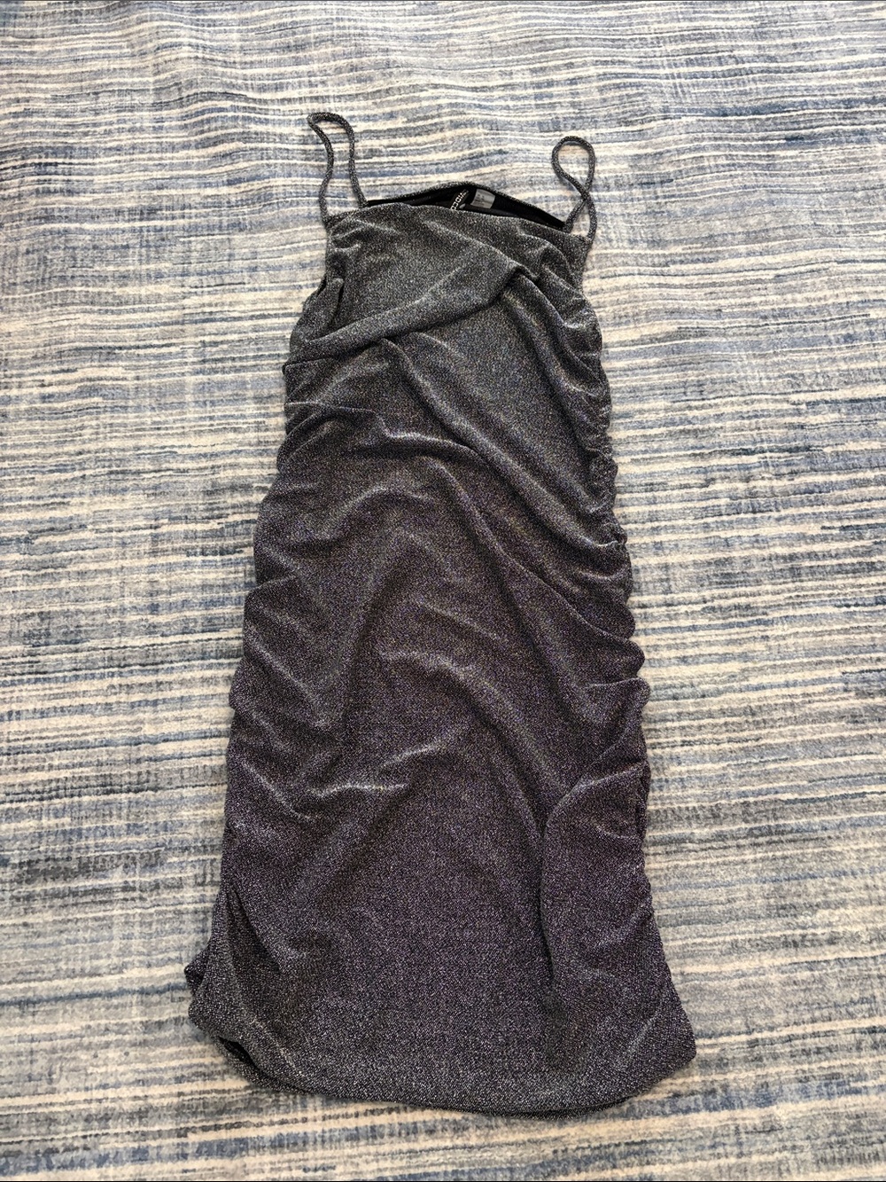 Divided Metallic Ruched Midi Dress - Black/Silver